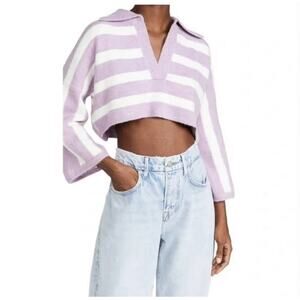 For Love and Lemons Maud Boxy Crop Stripe Sweater in Purple and White - M